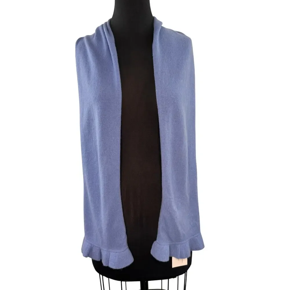 Precious Fibers Blue Gentle Scarf Cashmere Knit Casual Ruffle Around Neck NEW